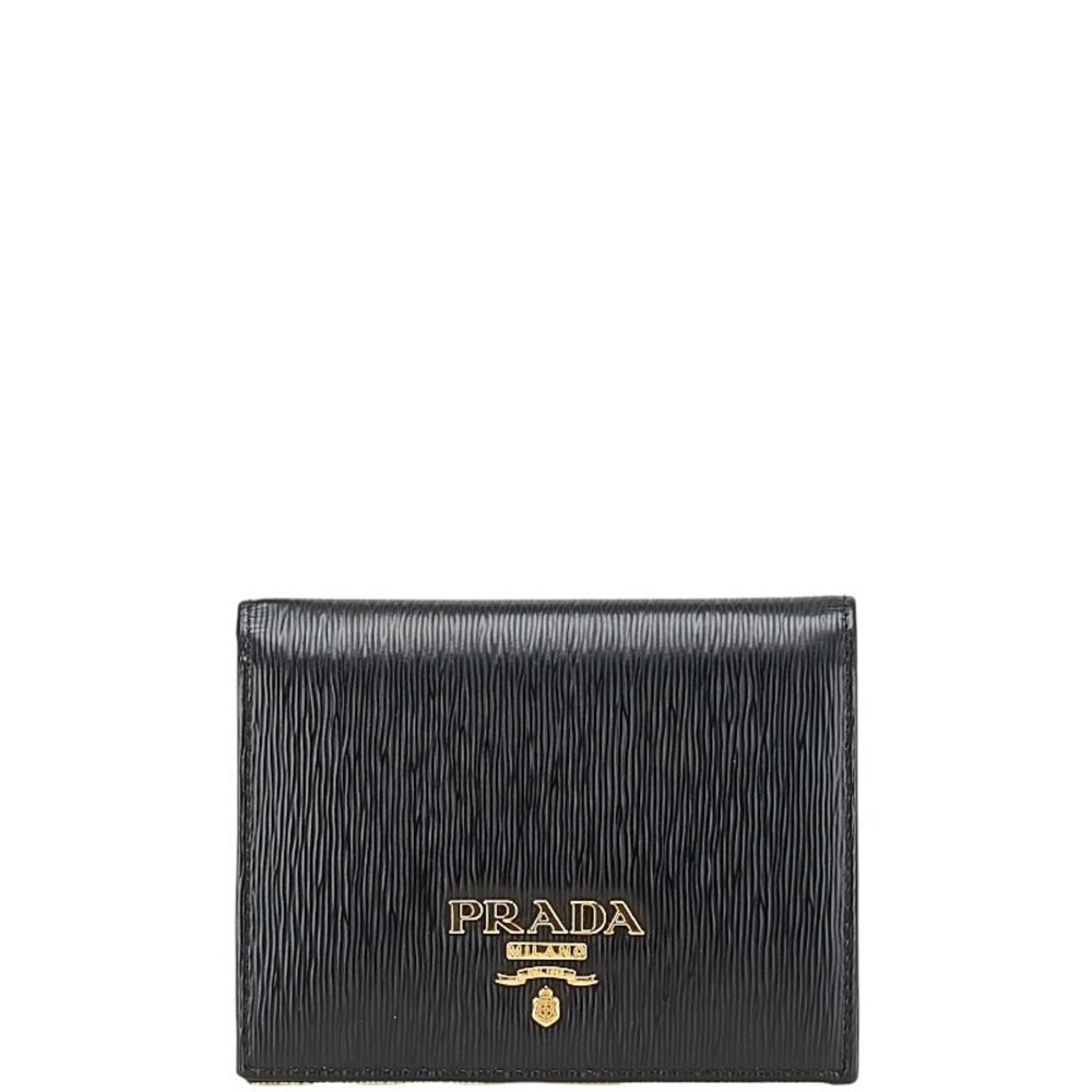 Prada Vitello Move Bifold Wallet 1MV204 Black Leather Women's PRADA - Picture 1 of 10